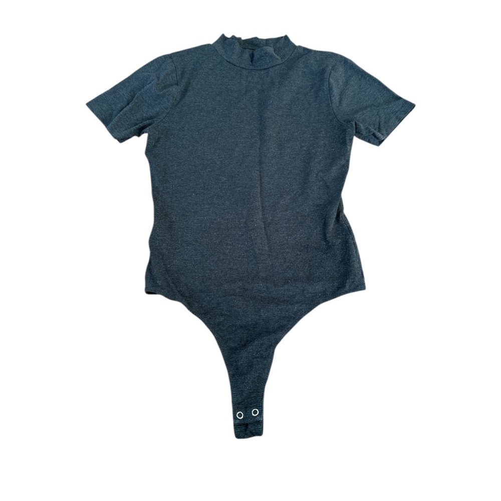 Fashion Nova Thong Dark Gray Short Sleeve Bodysuit size M